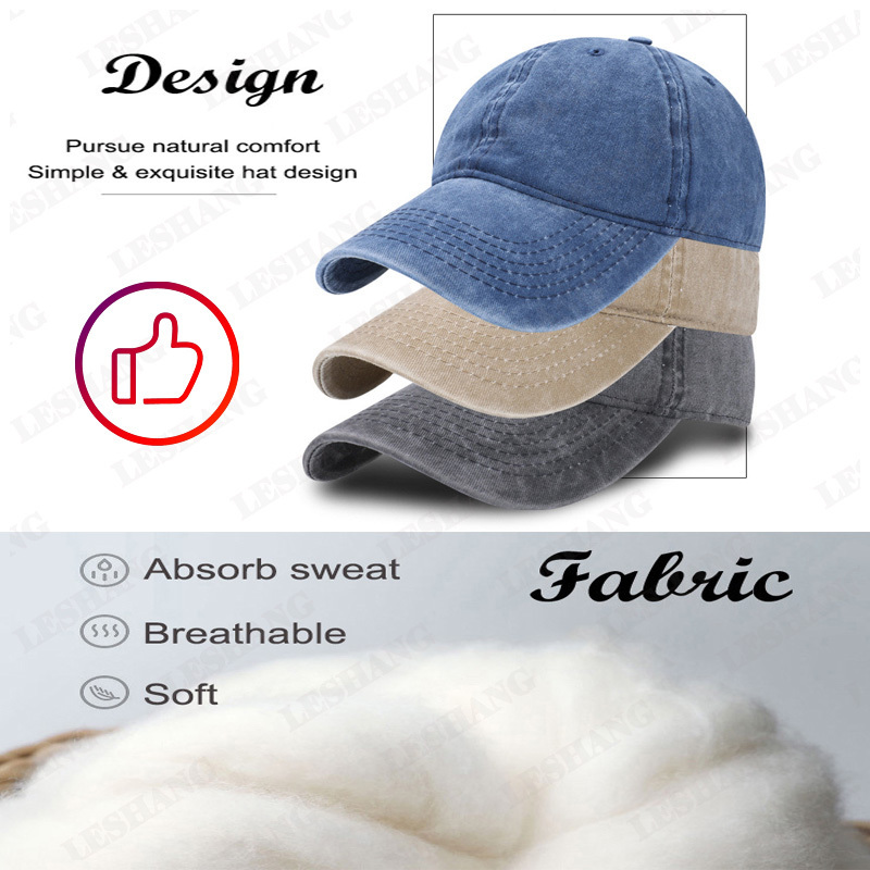 Custom Logo Washed Vintage Distressed Dad Hats Adjustable Plain Cotton Baseball Jeans Caps For  Men Women