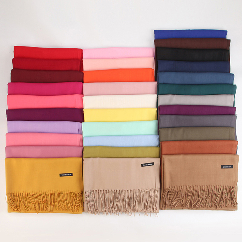 Wholesales pashmina scarf cashmere scarfs plain colorful shawls solid pure color winter neck warm scarves for women stylish