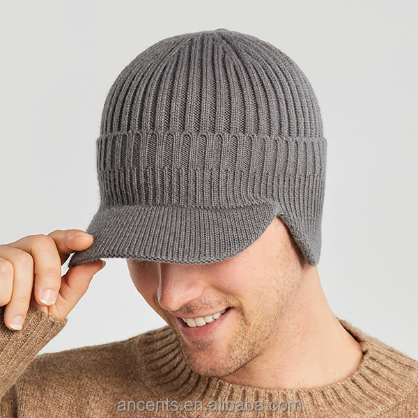 New custom autumn winter knitted beanie hat women warm wool fleece lining ear protection warm baseball cap hat men casual earfla