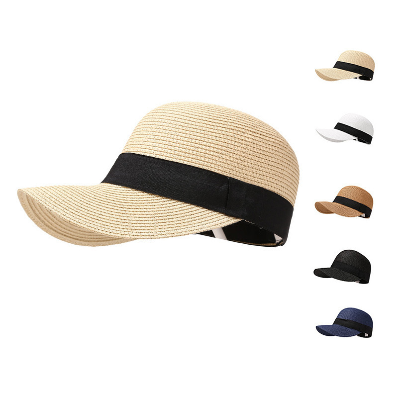 Wholesale Custom Embroidery Logo Women fedora Foldable Straw Hats UV Protection Curved Brim Equestrian Floppy Beach Sun Hat