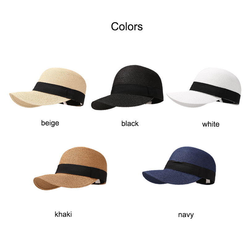 Wholesale Custom Embroidery Logo Women fedora Foldable Straw Hats UV Protection Curved Brim Equestrian Floppy Beach Sun Hat