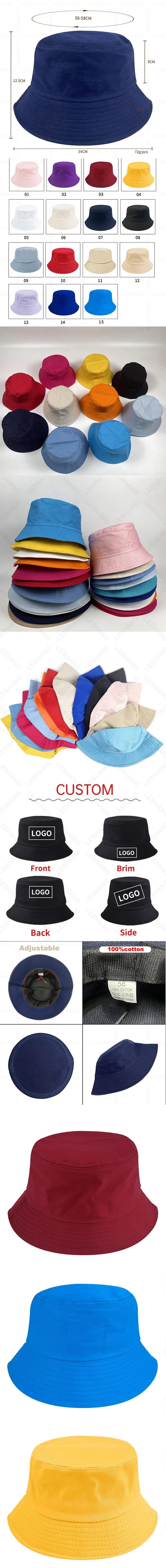 Solid Color Custom Embroidery Logo Cotton Wide Brim Fisherman Caps Blank Custom Plain 15 Colors Black White Bucket Hats