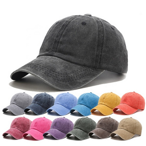 Wholesale Custom Logo Retro Vintage Cotton Adjustable Unstructured Dad Hats Solid Color Distressed Washed Sports Baseball Caps