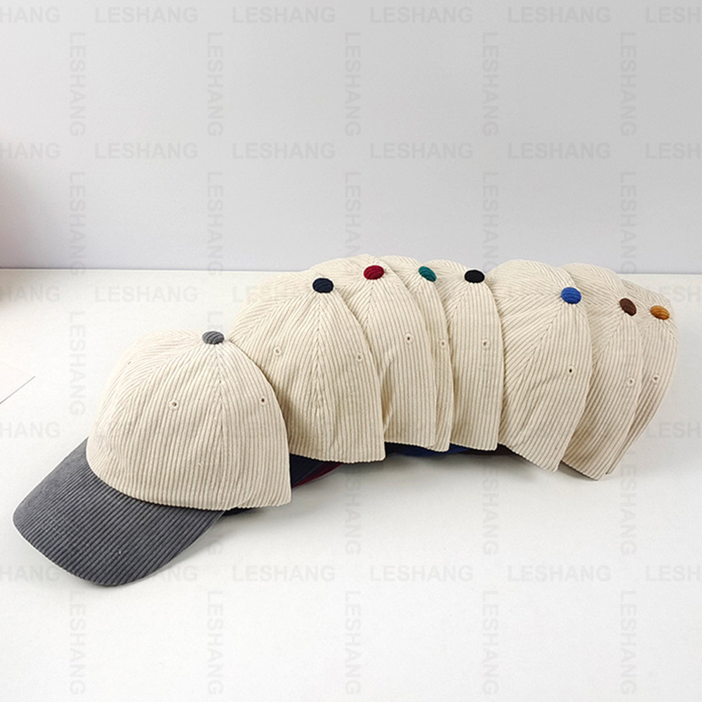 High Quality 6 Panel Plain Blank Corduroy Curved Brim Baseball Caps Custom Embroidery Logo 2 Two Toned Dad Hats