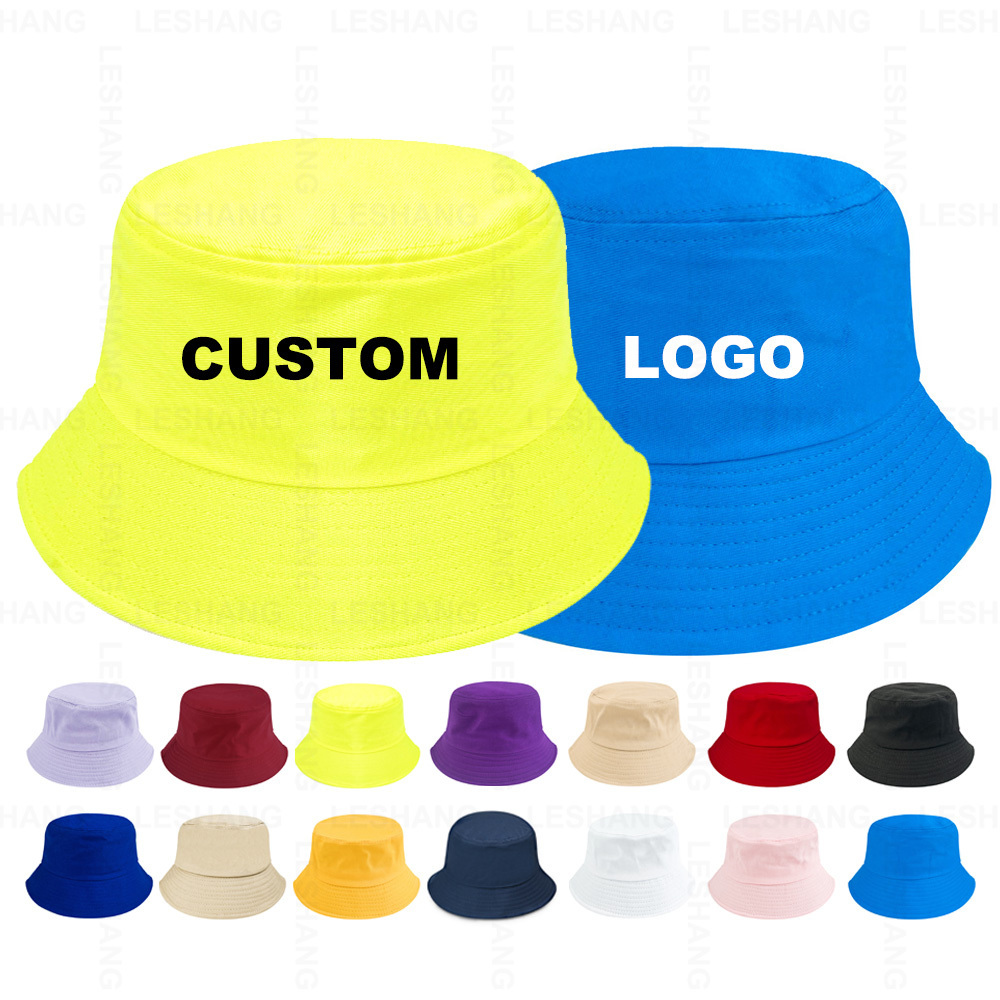 Wholesale Blank Custom Plain 15 Colors Black White Bucket Hats Custom Embroidery Logo Cotton Wide Brim Fisherman Caps