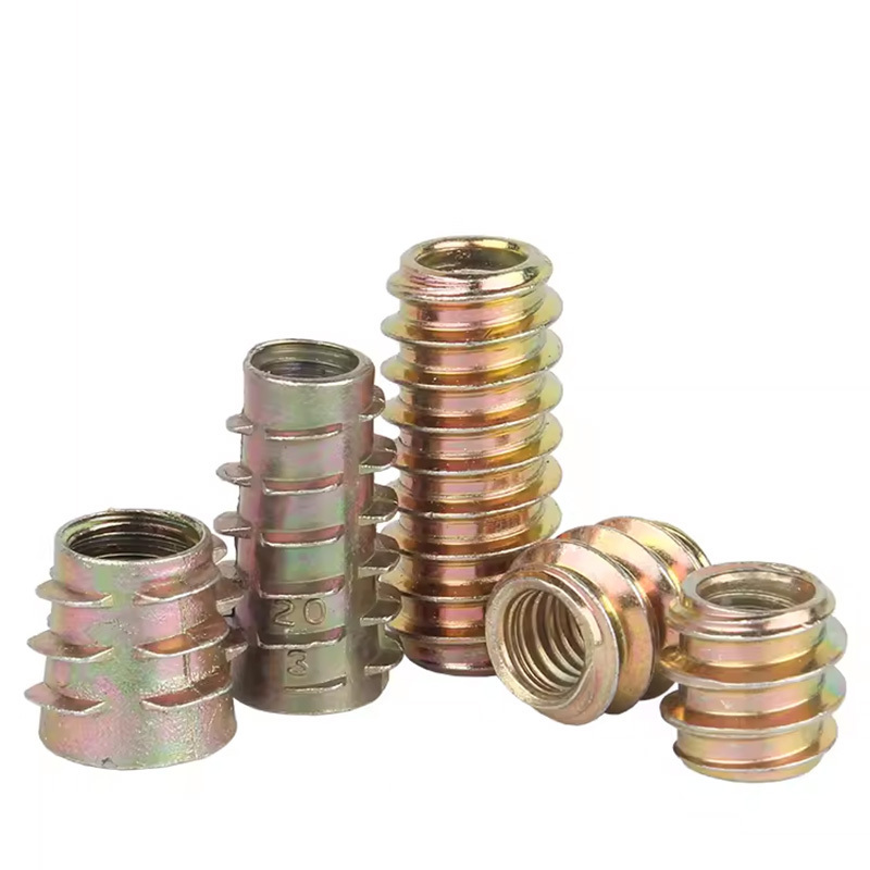 Factory Stock M6 Metal Rivet Nut Threaded Knurled Furniture Brass Flat Head Wood Insert Nut