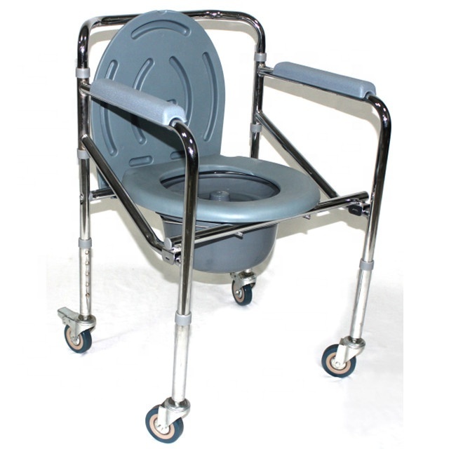 Folding Adjustable Bathroom Portable Commode Chair With Wheels Adult  Elderly Disabled People Use