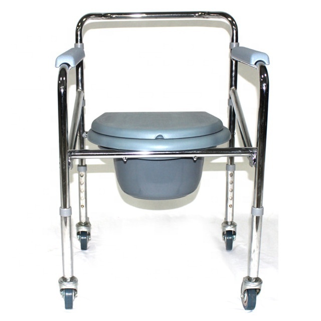 Folding Adjustable Bathroom Portable Commode Chair With Wheels Adult  Elderly Disabled People Use