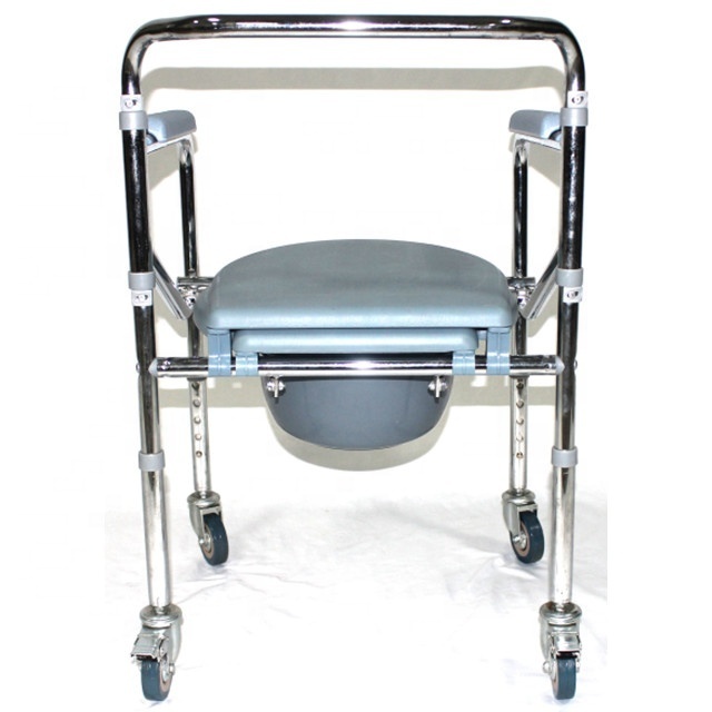 Folding Adjustable Bathroom Portable Commode Chair With Wheels Adult  Elderly Disabled People Use