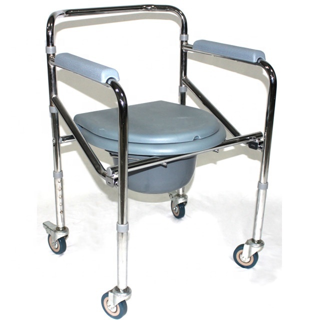 Folding Adjustable Bathroom Portable Commode Chair With Wheels Adult  Elderly Disabled People Use