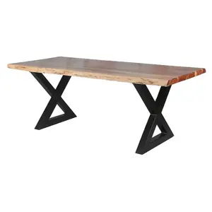 Industrial Furniture Modern Design Live Edge Slab Solid Acacia Wood Restaurant Furniture Dining Table Dining Room Home Decor OEM