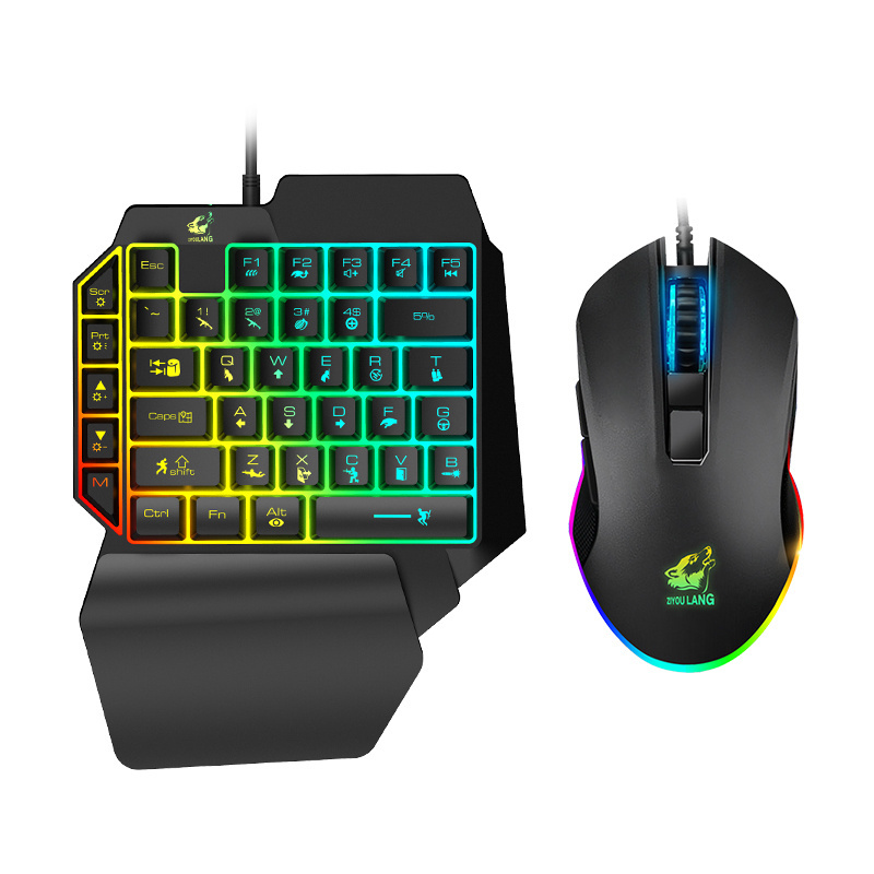 Ancreu Hot Selling One Hand Mechanical Gaming Keyboard and Mouse Combo for Mobile With RGB Light Effect