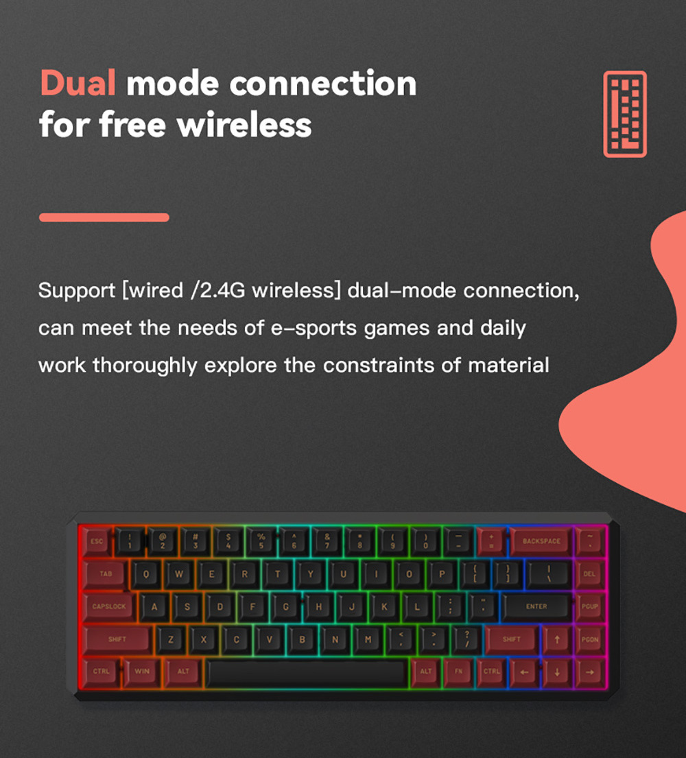 Motospeed Darmoshark K5 RGB Gaming Wireless Mechanical Keyboard 68 Keys Dual-Mode Hot Swap Gateron Switches For PC Desktop Gamer