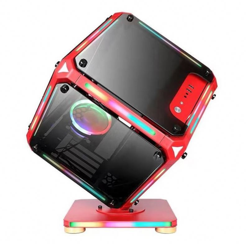 Cube shaped water-cooled personality creative RGB light strip streamer chassis anime computer cases