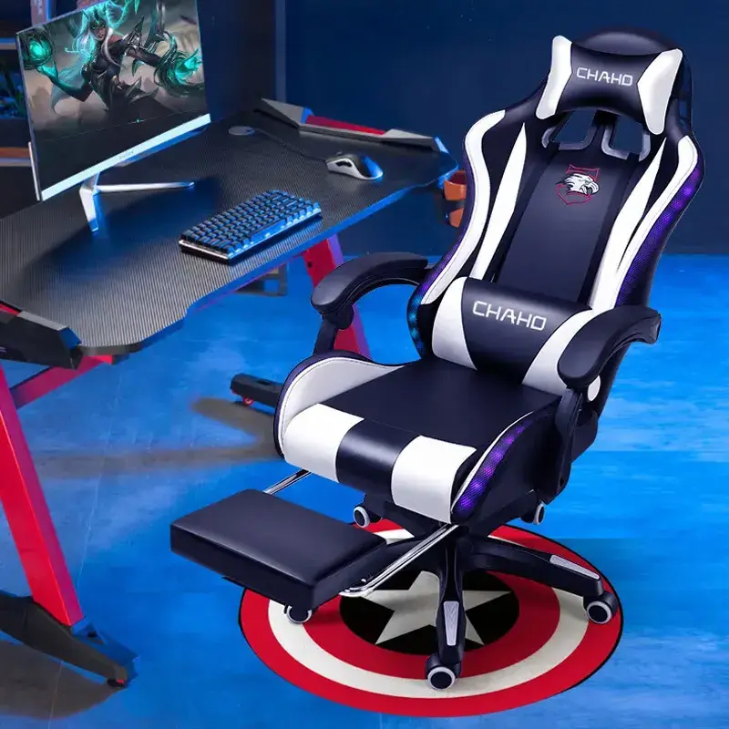 Wholesale E-sport ergonomic computer gaming chair with footrest RGB lights