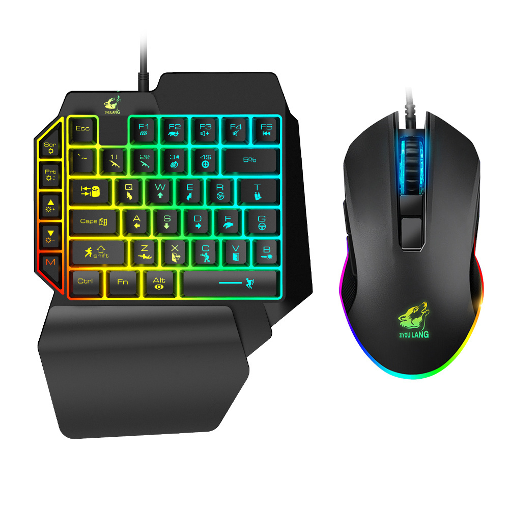 Ancreu Hot Selling One Hand Mechanical Gaming Keyboard and Mouse Combo for Mobile With RGB Light Effect