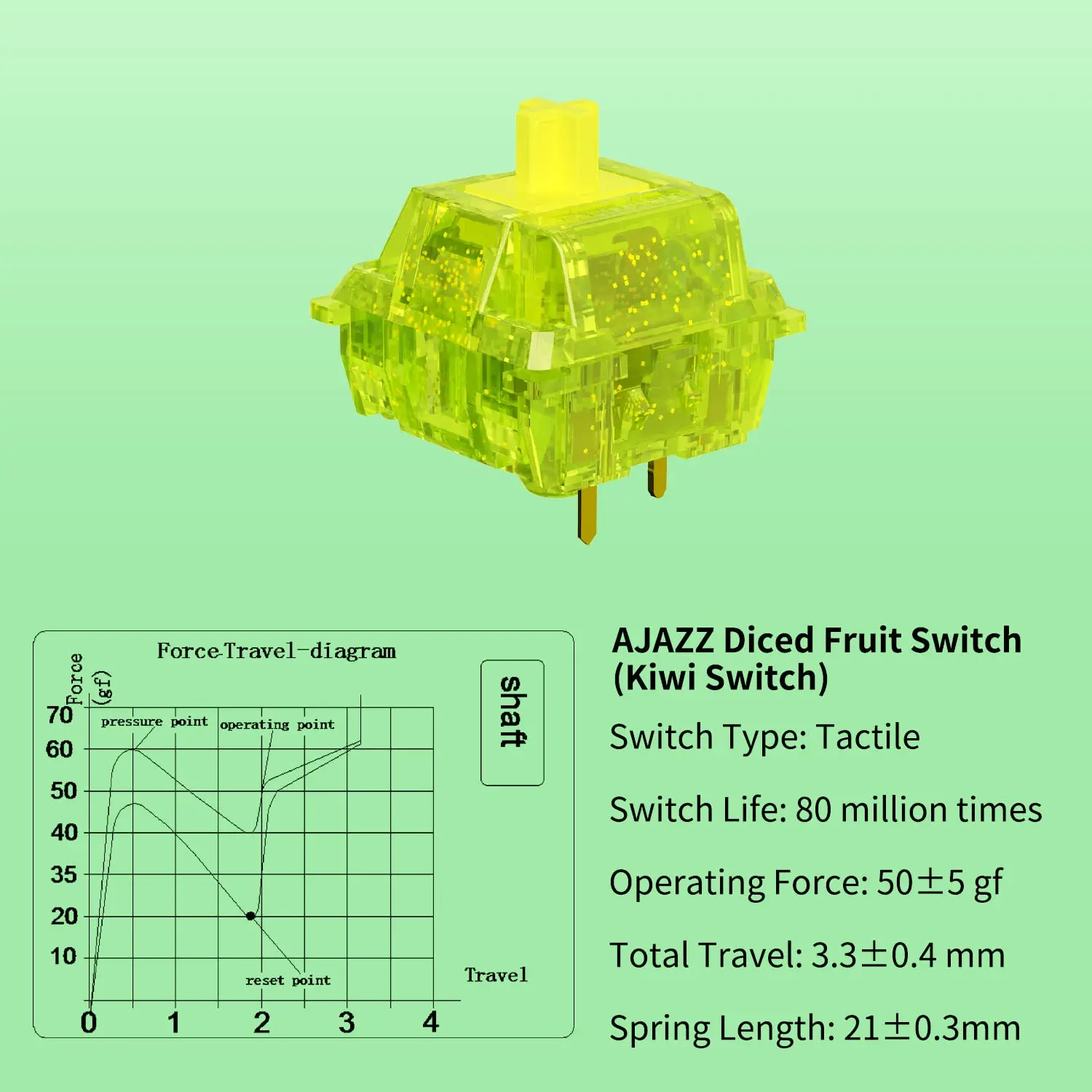 2023 Hot Sale Good Price Key Switch Keyboard Mechanical 3 Pin 50gf Force  Diced Fruit Kiwi Switch