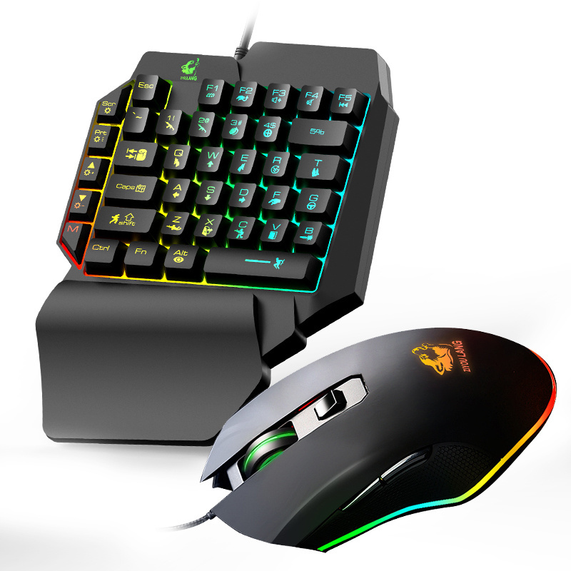 Ancreu Hot Selling One Hand Mechanical Gaming Keyboard and Mouse Combo for Mobile With RGB Light Effect