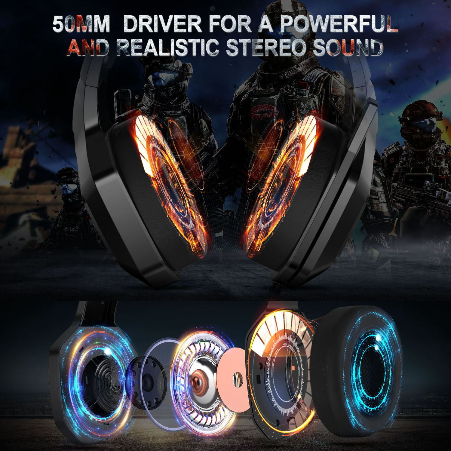 Onikuma K10  Colorful Gaming Headset 3D Surround Stereo Gamer Headphones with Mic