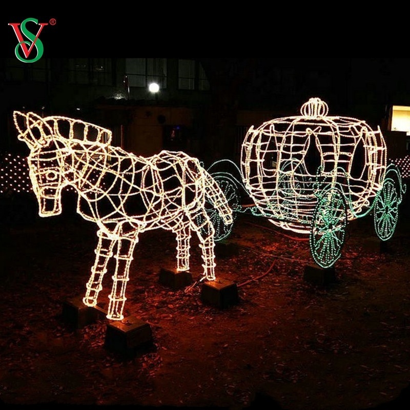 1.8m Giant Life Size Horse Carriage Motif Light Outdoor Large Christmas Santa Sleigh with Reindeer Decoration