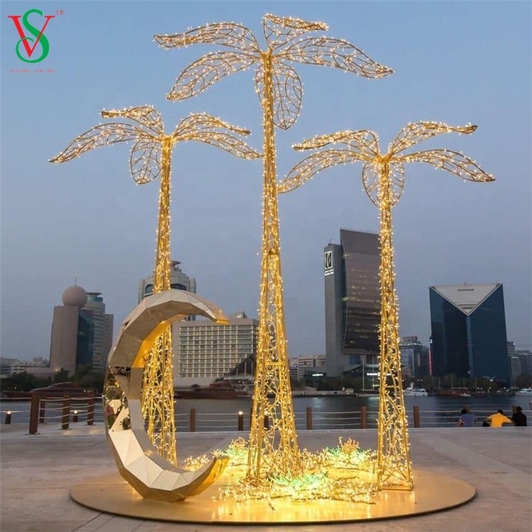 High quality new design waterproof 3d moon and stars ramadan led motif decorations lights