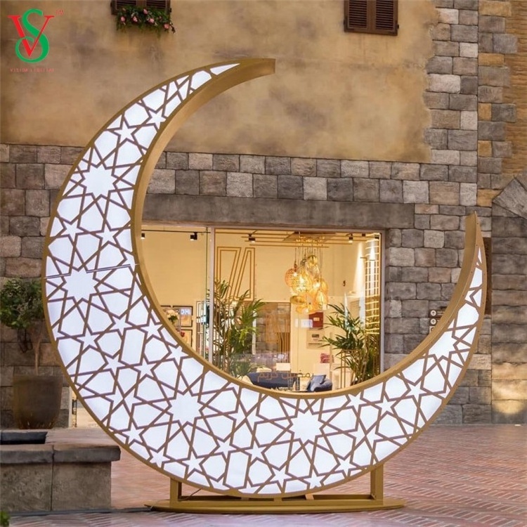 High quality new design waterproof 3d moon and stars ramadan led motif decorations lights