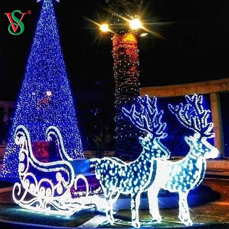 1.8m Giant Life Size Horse Carriage Motif Light Outdoor Large Christmas Santa Sleigh with Reindeer Decoration