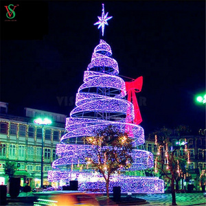 Artificial decoration 3d motif light outdoor led tree large metal frame lighted spiral christmas trees