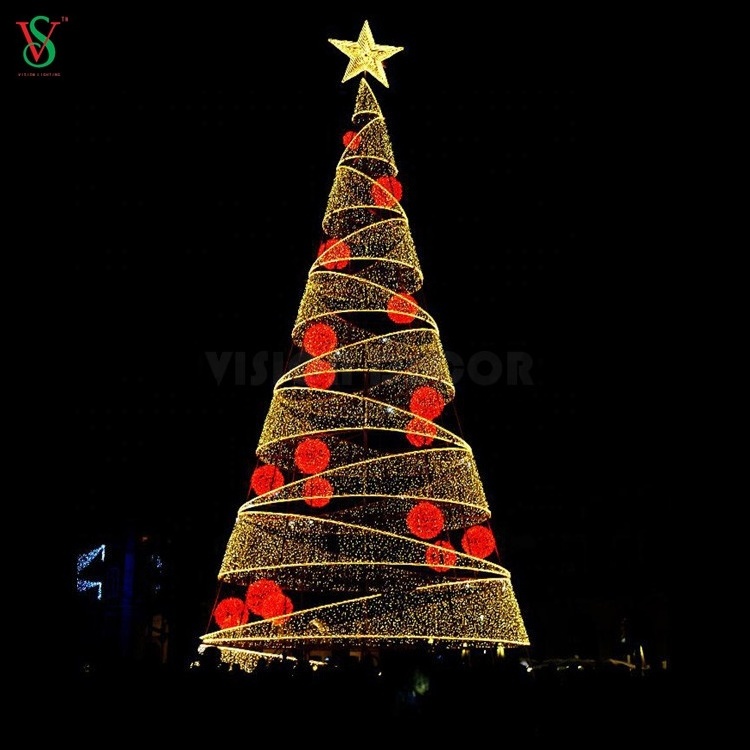 Artificial decoration 3d motif light outdoor led tree large metal frame lighted spiral christmas trees