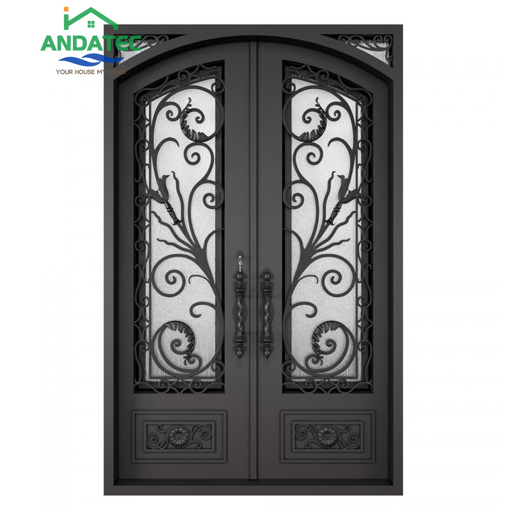 French Glass Door Wrought Iron Outdoor Security Galvanize Tempered Glass Door Use Villa