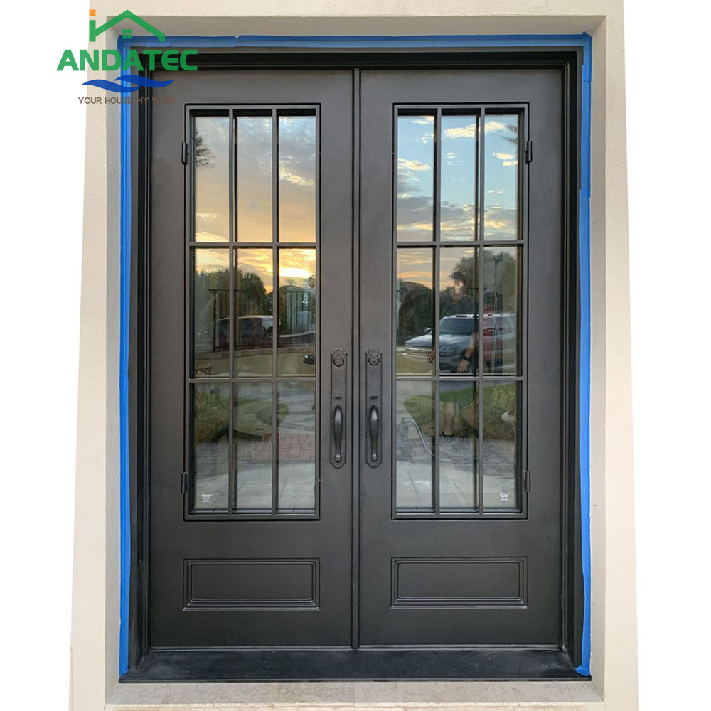 High Quality Factory Price Main Entrance Metal Wrought Iron Door Grill Design Iron Doors Exterior