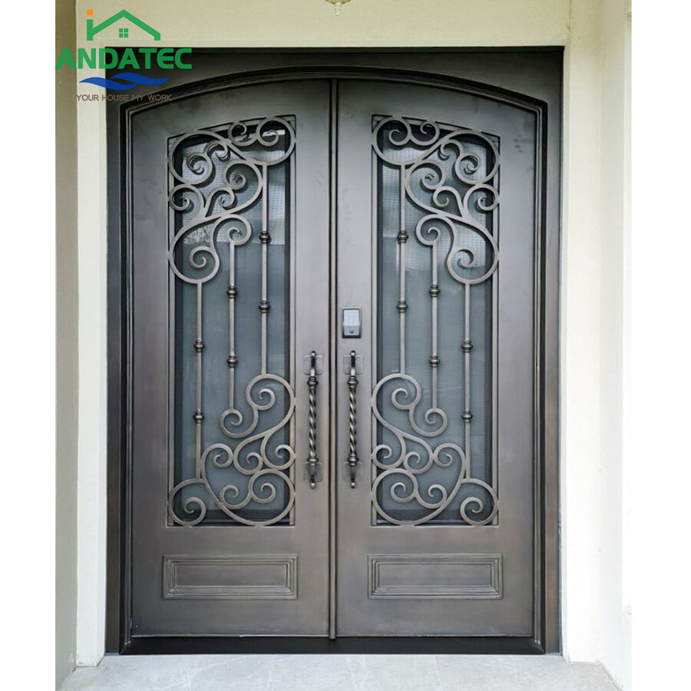 2024 Luxury main entry exterior glass lowes storm black stainless wrought iron cast doors