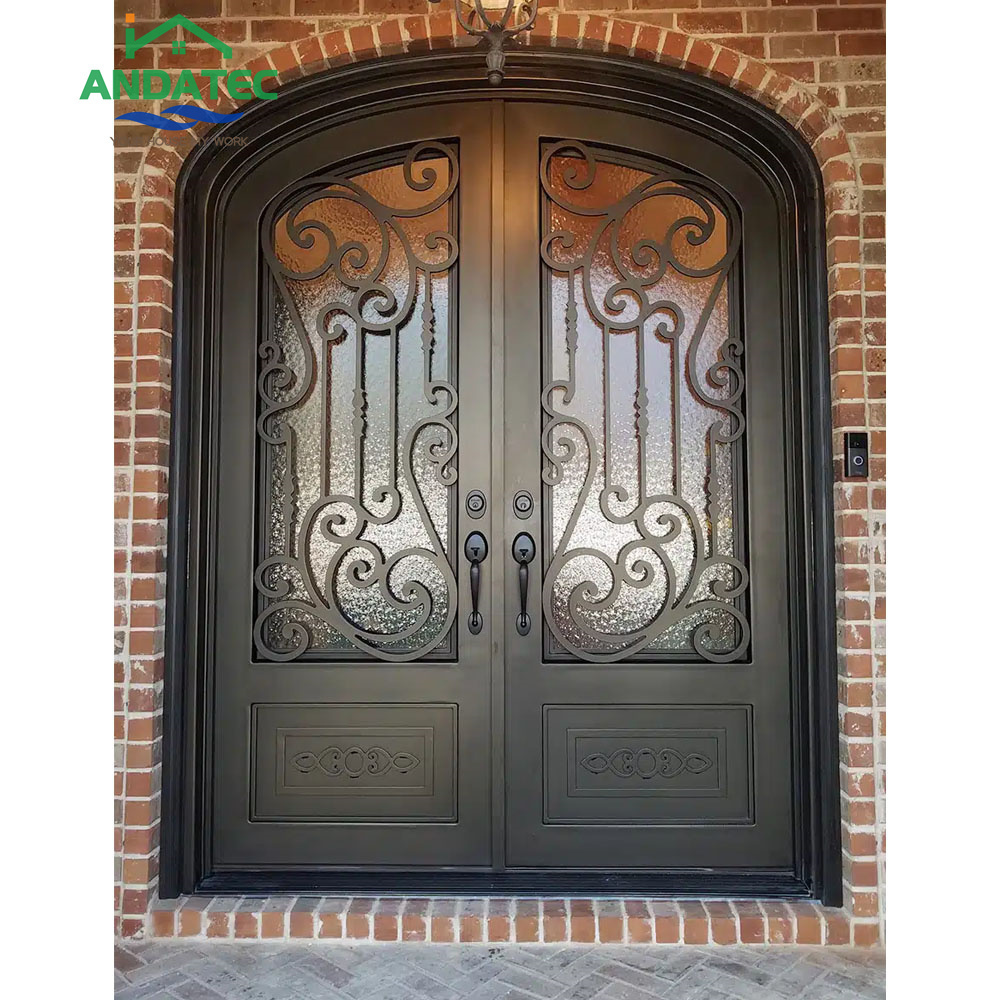 2024 Luxury main entry exterior glass lowes storm black stainless wrought iron cast doors