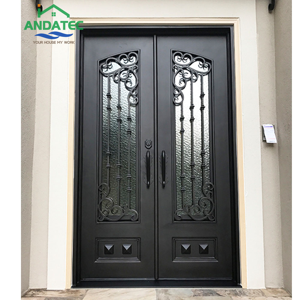 French Glass Door Wrought Iron Outdoor Security Galvanize Tempered Glass Door Use Villa