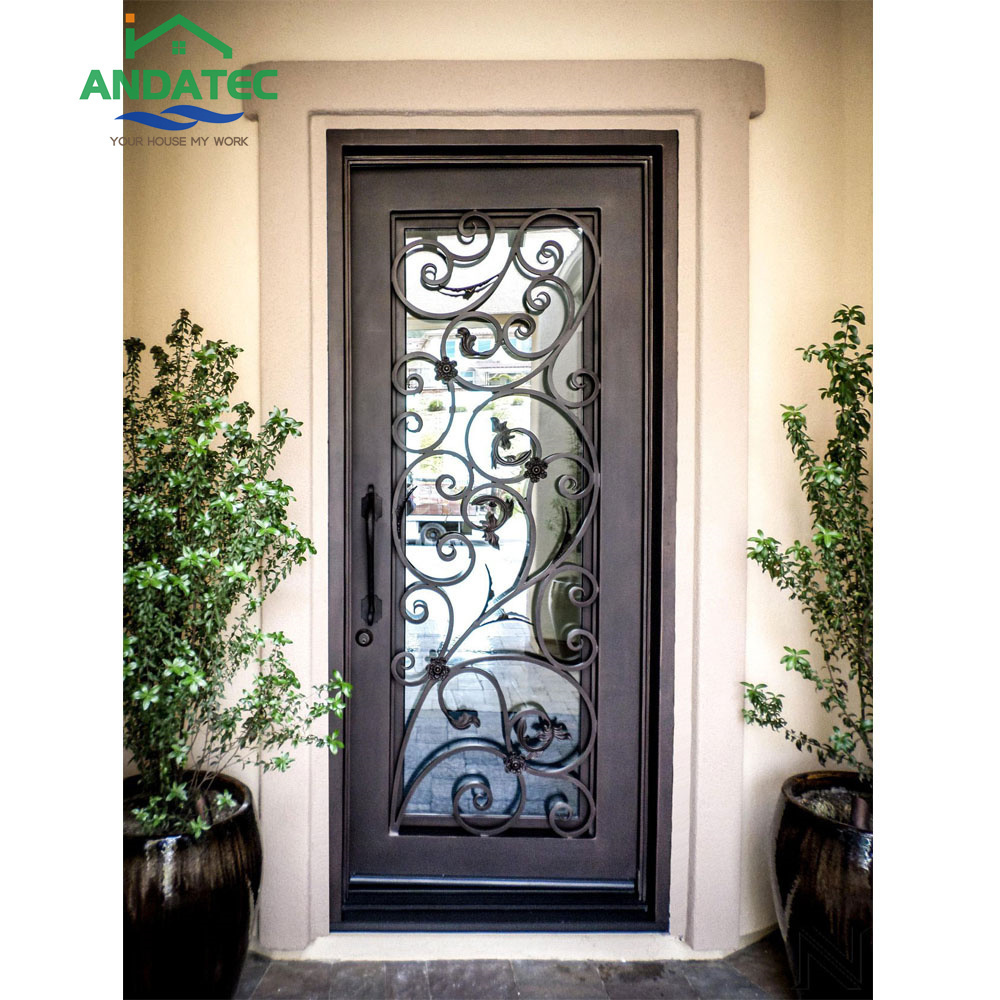 2024 fancy metal gate doors designs interior single decorative glass wrought iron front entry door