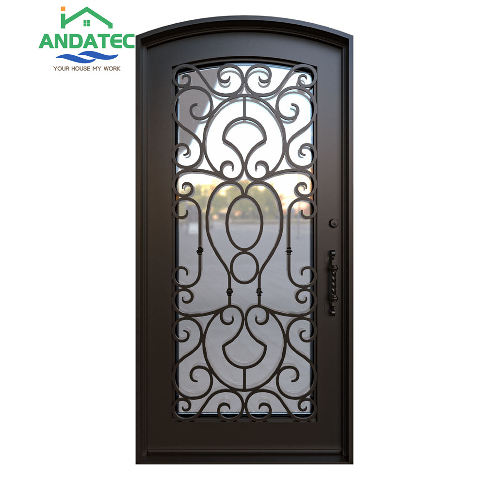 French Glass Door Wrought Iron Outdoor Security Galvanize Tempered Glass Door Use Villa