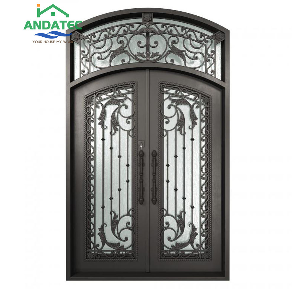 2024 Luxury main entry exterior glass lowes storm black stainless wrought iron cast doors