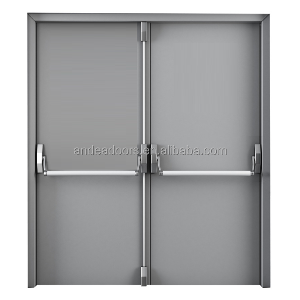 Guangzhou security exterior door,90mins steel fireproof door with panic push bar CE certificated