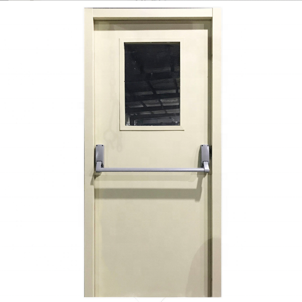 Guangzhou security exterior door,90mins steel fireproof door with panic push bar CE certificated