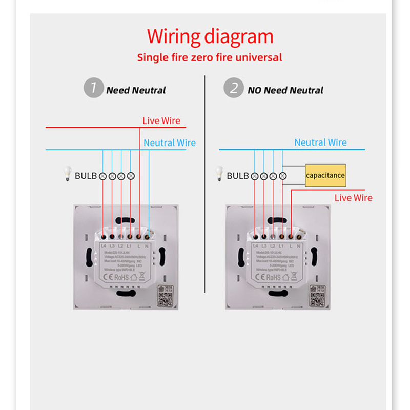 New Design Apple HomeKit EU Smart Switch 100-240V 1/2/3/4 Gang Smart Home Compatible with Alexa Google Home Universal Type