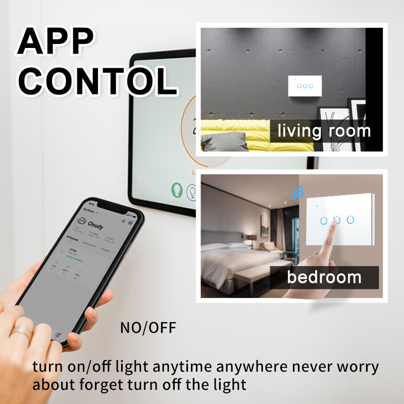 ANDELI Tuya Smart Life Glass Panel US/AU Standard Touch Switch Zero/Single Fire Line Voice Control Light Wireless Wall Switch