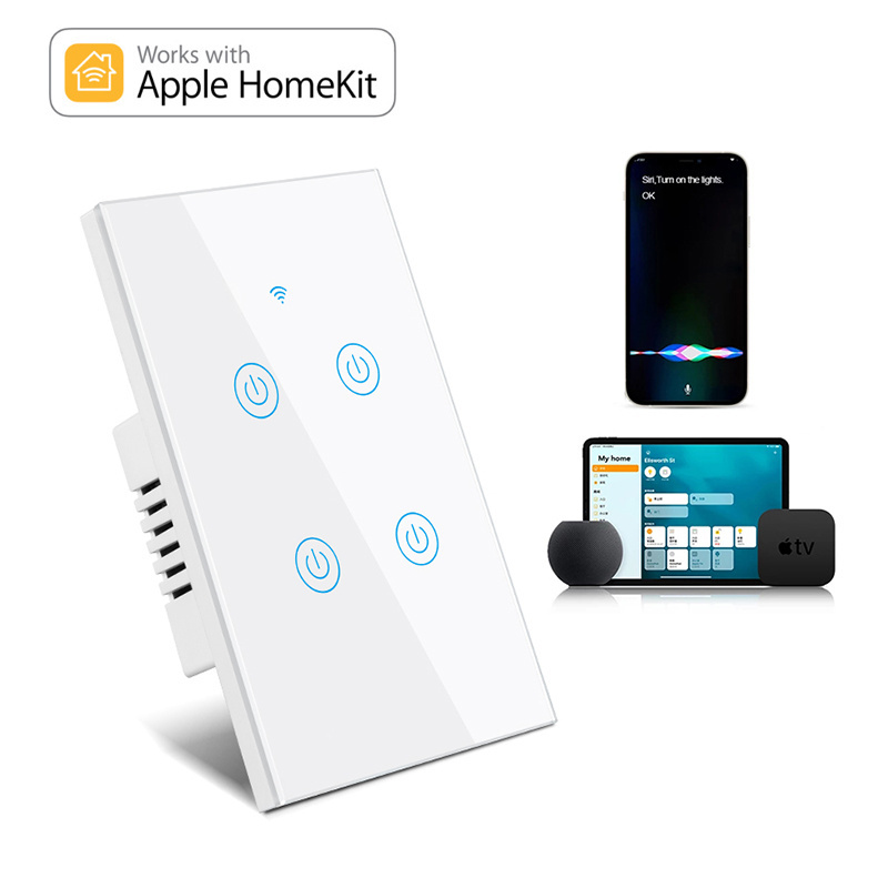 3 Gang Apple HomeKit US Smart Switch 100-240V Smart Home Compatible with Alexa Google Home With Neutral