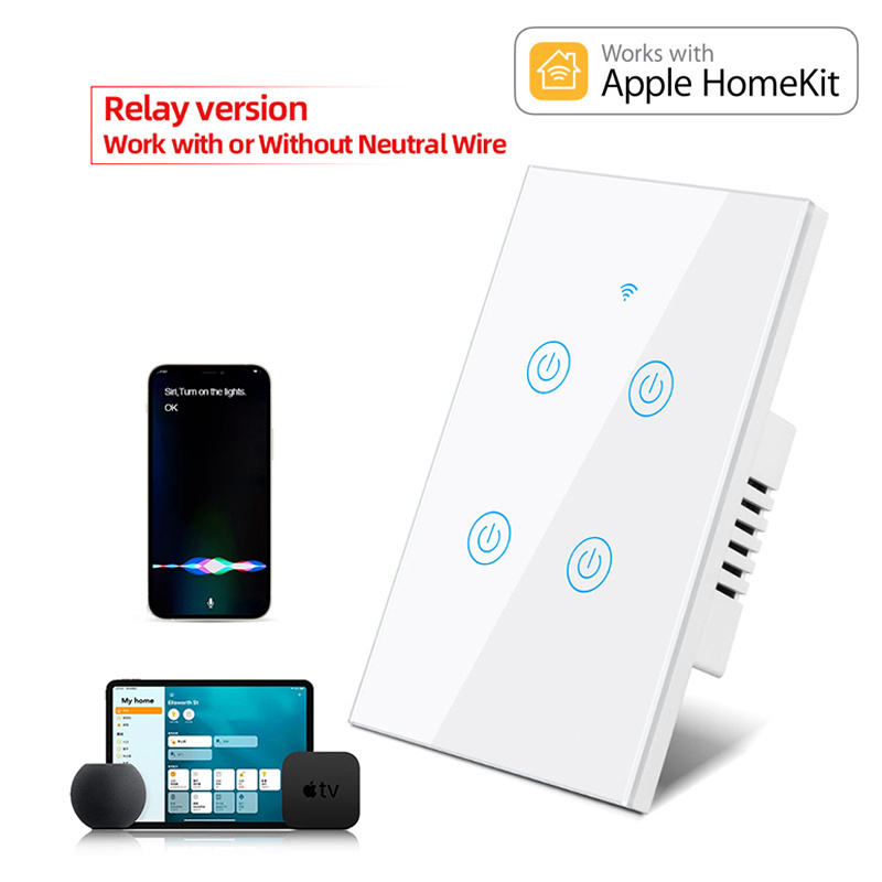 3 Gang Apple HomeKit US Smart Switch 100-240V Smart Home Compatible with Alexa Google Home Without Neutral