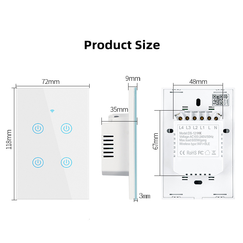 1Gang Apple HomeKit US Smart Switch 100-240V  Smart Home Compatible with Alexa Google Home With Neutral