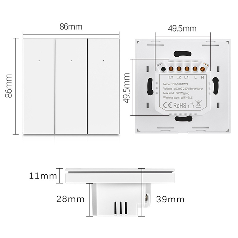 2 Gang DS-1081WN-2 WiFi Smart  Switch Smart Life Tuya APP  Button type Neutral is Required  UK/EU Standard