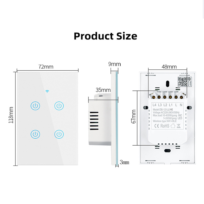 4 Gang Apple HomeKit US Smart Switch 100-240V Smart Home Compatible with Alexa Google Home Without Neutral