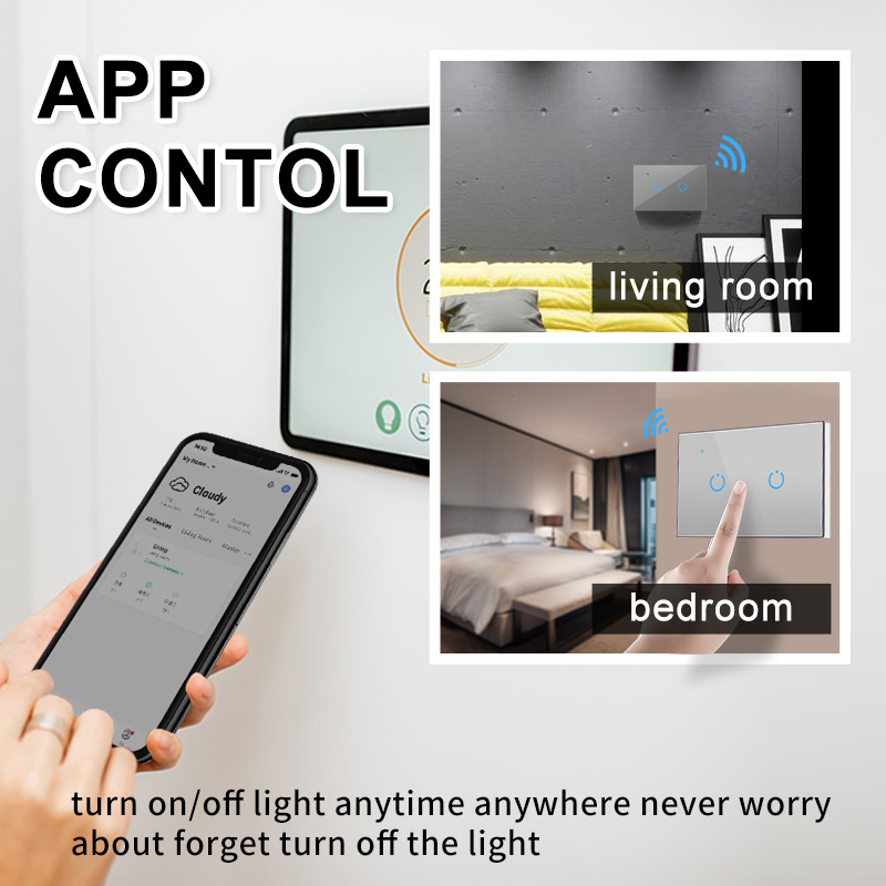 Tuya Smart Life Wifi Wall Touch Light Switch No Neutral Wire 433 Mhz RF 2 Way Switch 220V 110V US, Support Alexa Google Home