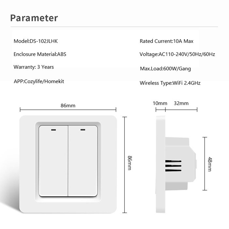 DIY Apple HomeKit EU Smart Switch Button Type 100-240V 1/2/3 Gang Smart Home Compatible with Alexa Google Home With Neutral