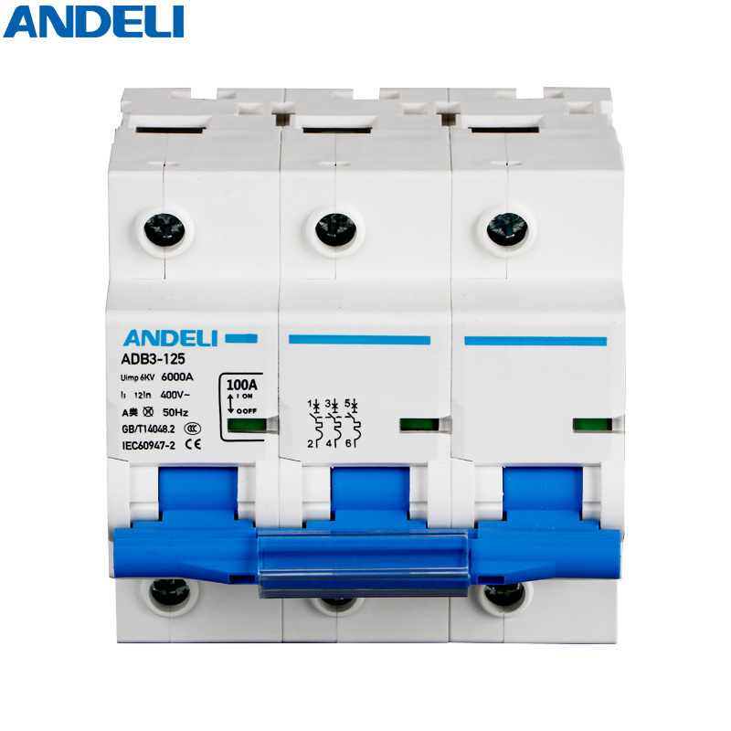 ANDELI mcb ADB3-125-3P 2 pole dc 1000v 20a earth leakage circuit breaker