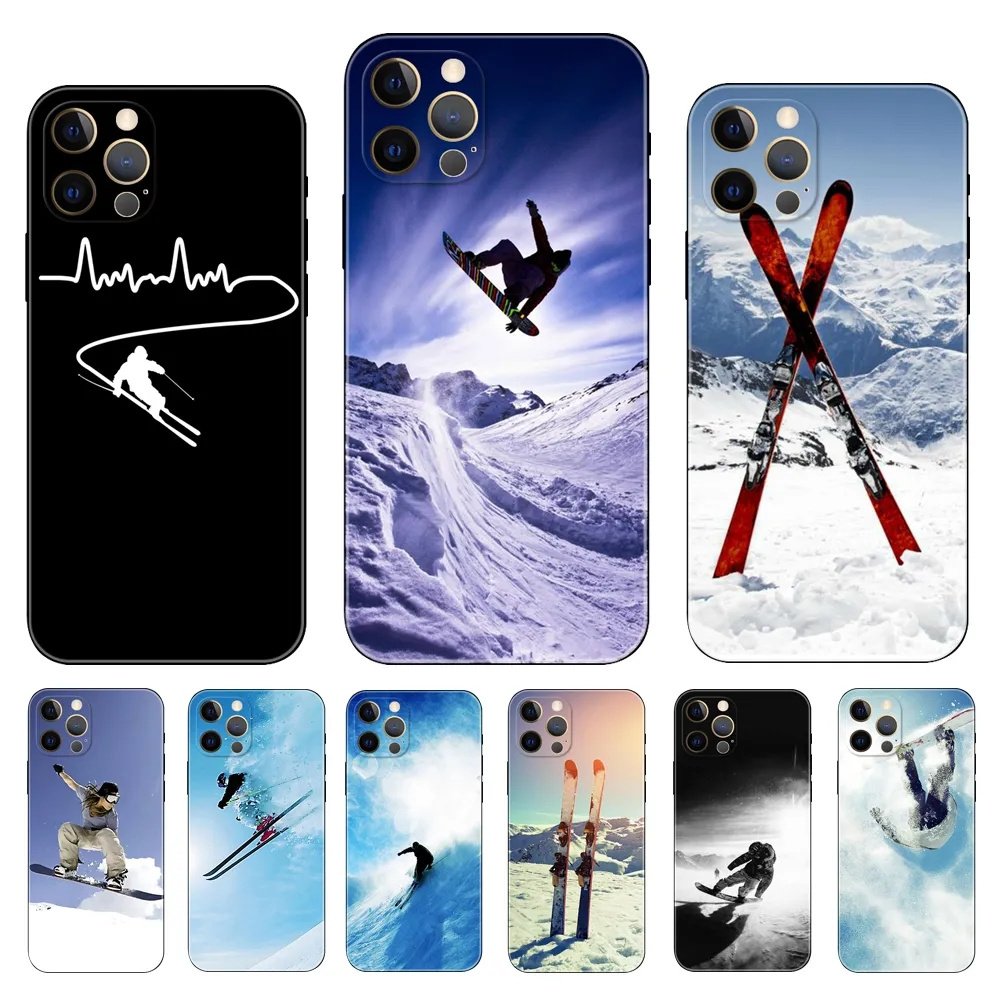 Custom ski neige Snowboard Silicone Cover For iPhone 11/12/13/14/15 Pro Max UV Printing Mobile Cell Phone Sublimation Case